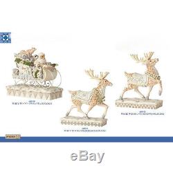 Jim Shore Heartwood Creek White Woodland Santa in Sleigh and Reindeer set 2018