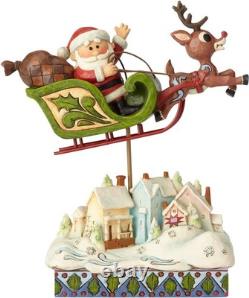 Jim Shore Rudolph Red Nosed Reindeer with Santa in Sleigh Statue 6001593 NEW T