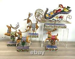 Jim Shore SANTA SLEIGH 4 REINDEER Delivering Joy Dash Away Christmas Magic Hrtwd