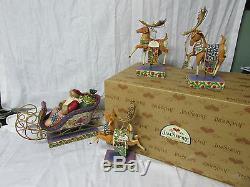 Jim Shore Santa Sleigh & 3 Reindeer Delivering Joy & Dash Away New In Box & Tags