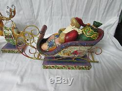 Jim Shore Santa Sleigh & 3 Reindeer Delivering Joy & Dash Away New In Box & Tags