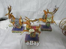 Jim Shore Santa Sleigh & 3 Reindeer Delivering Joy & Dash Away New In Box & Tags