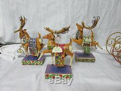 Jim Shore Santa Sleigh & 3 Reindeer Delivering Joy & Dash Away New In Box & Tags