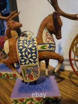 Jim Shore Santa Sleigh Delivering Joy & the 2 Dash Away Reindeer Original Boxes