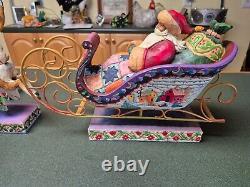 Jim Shore Santa Sleigh Delivering Joy & the 3 Dash Away Reindeer