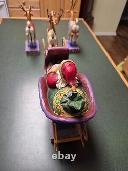 Jim Shore Santa Sleigh Delivering Joy & the 3 Dash Away Reindeer