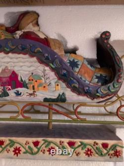 Jim Shore Santa Sleigh Delivering Joy & the One Dash Away Reindeer With Boxes