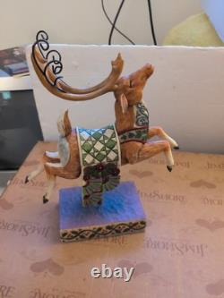 Jim Shore Santa Sleigh Delivering Joy & the One Dash Away Reindeer With Boxes