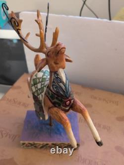 Jim Shore Santa Sleigh Delivering Joy & the One Dash Away Reindeer With Boxes
