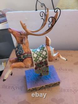 Jim Shore Santa Sleigh Delivering Joy & the One Dash Away Reindeer With Boxes
