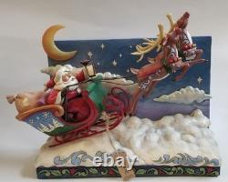 Jim Shore Santa Sleigh w Reindeer St. Nicholas Is On His Way LED Musical VGC
