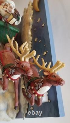 Jim Shore Santa Sleigh w Reindeer St. Nicholas Is On His Way LED Musical VGC