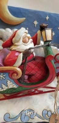Jim Shore Santa Sleigh w Reindeer St. Nicholas Is On His Way LED Musical VGC