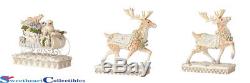Jim Shore White Woodland Santa In Sleigh & Reindeer Set/3 2018
