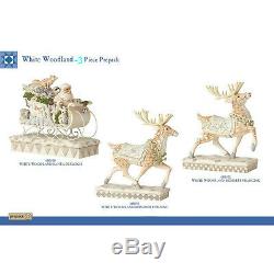 Jim Shore White Woodland Santa In Sleigh With 2-Reindeer (3-Set) Heartwood Creek