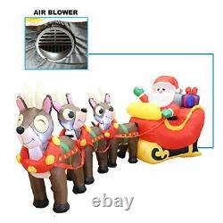 Joiedomi 9.5 Foot Inflatable Santa Claus on Sleigh with Three Reindeer LED Li