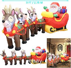 Joiedomi 9.5 Foot Inflatable Santa Claus on Sleigh with Three Reindeer LED Light