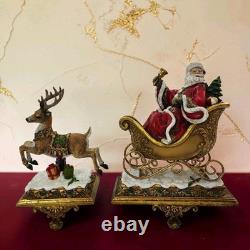 Joseph's Studio Stocking Holders Santa In Sleigh & Reindeer Set Of 2 No Box EC