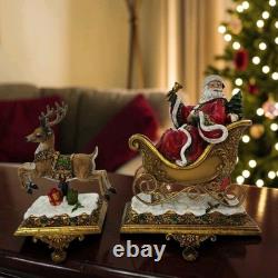 Joseph's Studio Stocking Holders Santa In Sleigh & Reindeer Set Of 2 No Box EC