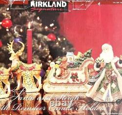 Kirkland Santa Sleigh Reindeer Candleholders Christmas Ceramic Set Of 4 Decor SS