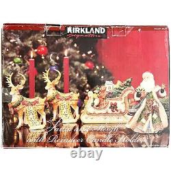 Kirkland Santa Sleigh Reindeer Candleholders Christmas Ceramic Set Of 4 Decor SS