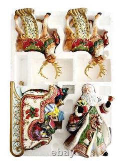 Kirkland Santa Sleigh Reindeer Candleholders Christmas Ceramic Set Of 4 Decor SS