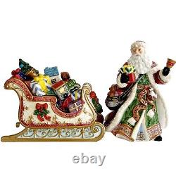 Kirkland Santa Sleigh Reindeer Candleholders Christmas Ceramic Set Of 4 Decor SS