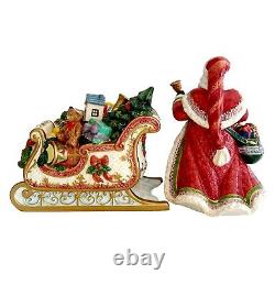 Kirkland Santa Sleigh Reindeer Candleholders Christmas Ceramic Set Of 4 Decor SS