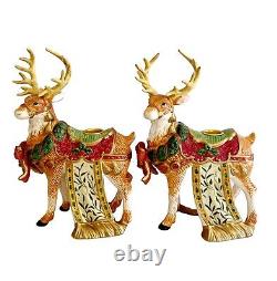 Kirkland Santa Sleigh Reindeer Candleholders Christmas Ceramic Set Of 4 Decor SS