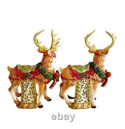 Kirkland Santa Sleigh Reindeer Candleholders Christmas Ceramic Set Of 4 Decor SS
