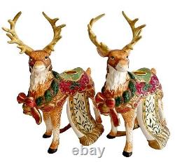 Kirkland Santa Sleigh Reindeer Candleholders Christmas Ceramic Set Of 4 Decor SS
