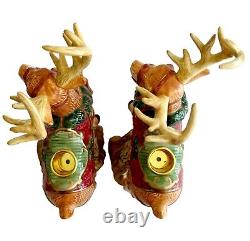Kirkland Santa Sleigh Reindeer Candleholders Christmas Ceramic Set Of 4 Decor SS