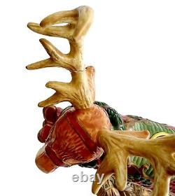 Kirkland Santa Sleigh Reindeer Candleholders Christmas Ceramic Set Of 4 Decor SS