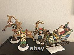 Kirkland Signature Santa Sleigh and 3 Reindeer Figurines Resin Rare Mint Jim