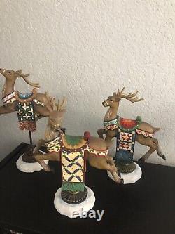 Kirkland Signature Santa Sleigh and 3 Reindeer Figurines Resin Rare Mint Jim