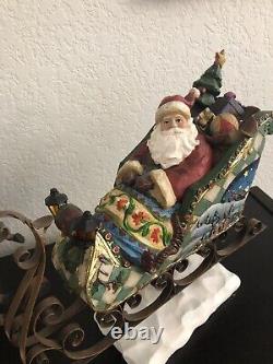 Kirkland Signature Santa Sleigh and 3 Reindeer Figurines Resin Rare Mint Jim