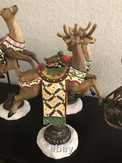 Kirkland Signature Santa Sleigh and 3 Reindeer Figurines Resin Rare Mint Jim