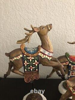 Kirkland Signature Santa Sleigh and 3 Reindeer Figurines Resin Rare Mint Jim