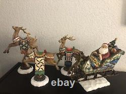 Kirkland Signature Santa Sleigh and 3 Reindeer Figurines Resin Rare Mint no box