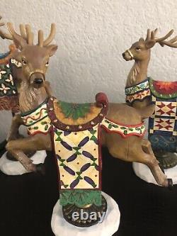 Kirkland Signature Santa Sleigh and 3 Reindeer Figurines Resin Rare Mint no box