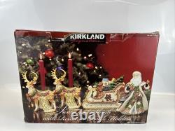 Kirkland Signature Santa and Sleigh with Reindeer Candle Holders With Box
