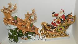 Kirklands Christmas Ceramic Santa's Sleigh & Reindeers LG Centerpiece Figurine