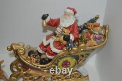 Kirklands Christmas Ceramic Santa's Sleigh & Reindeers LG Centerpiece Figurine