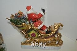 Kirklands Christmas Ceramic Santa's Sleigh & Reindeers LG Centerpiece Figurine