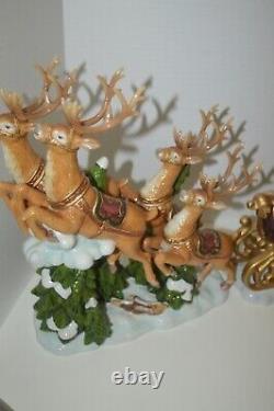 Kirklands Christmas Ceramic Santa's Sleigh & Reindeers LG Centerpiece Figurine