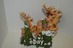 Kirklands Christmas Ceramic Santa's Sleigh & Reindeers LG Centerpiece Figurine