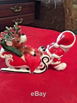 Kreiss & Co Santa Pulling Sleigh with Seated Reindeer Vintage Porcelain Figure