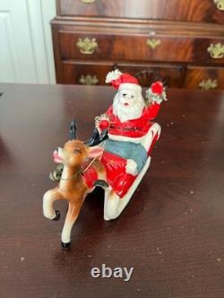 Kreiss Santa in Candy Cane Sleigh Pulled by Reindeer 1950's 5 x 6