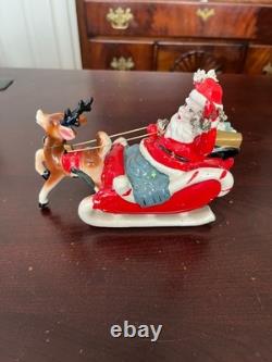Kreiss Santa in Candy Cane Sleigh Pulled by Reindeer 1950's 5 x 6
