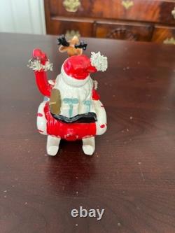 Kreiss Santa in Candy Cane Sleigh Pulled by Reindeer 1950's 5 x 6